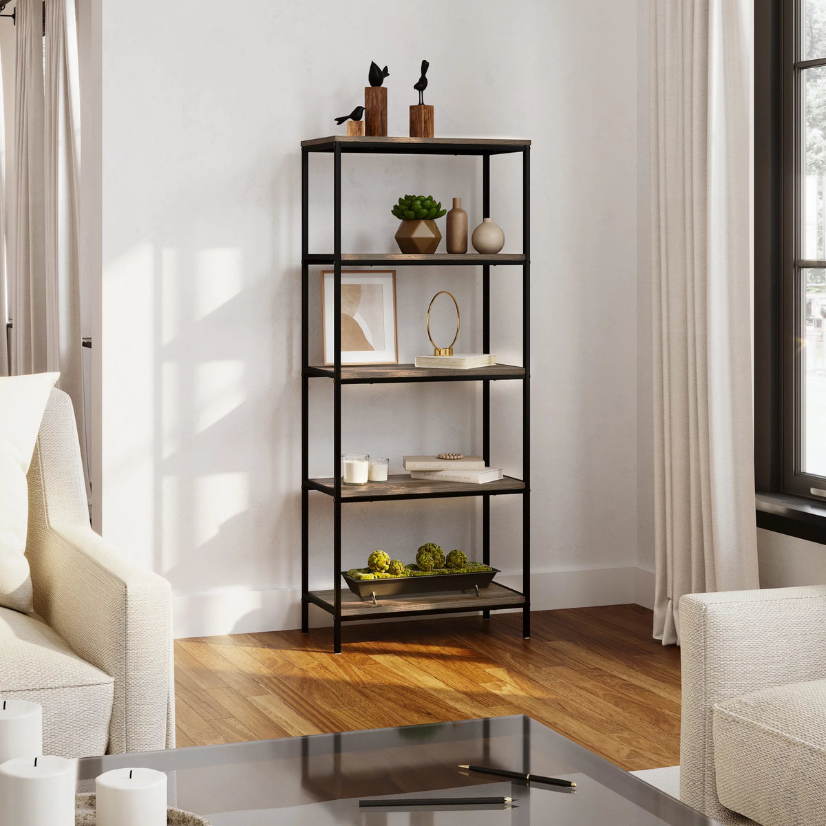 5 Tier Black Bookcase H549087