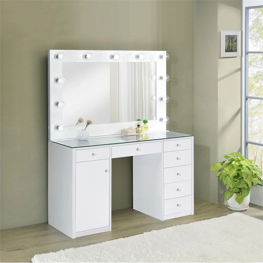 White 7-Drawer Wood & Glass Vanity Desk X900287