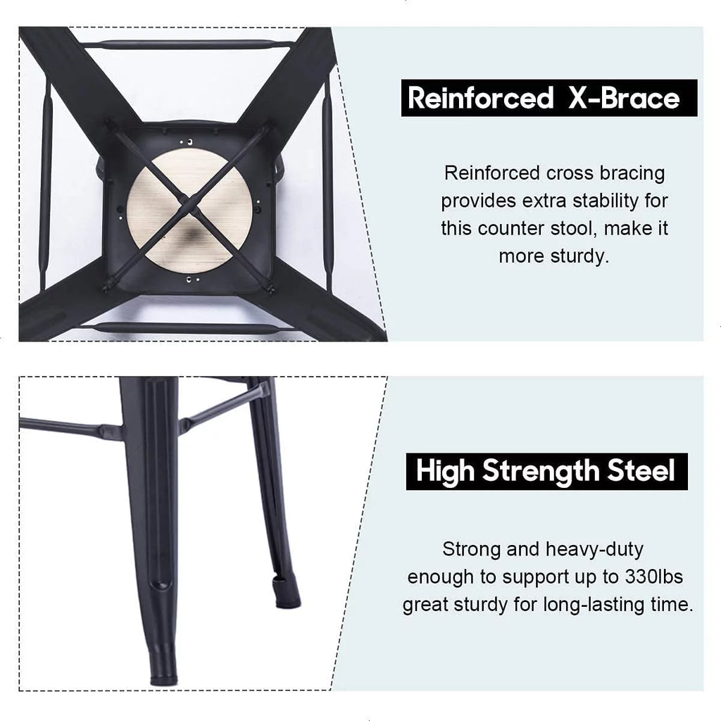 Metal Bar Stools Set of 4 24" Silver Wood Top Low Back X7795