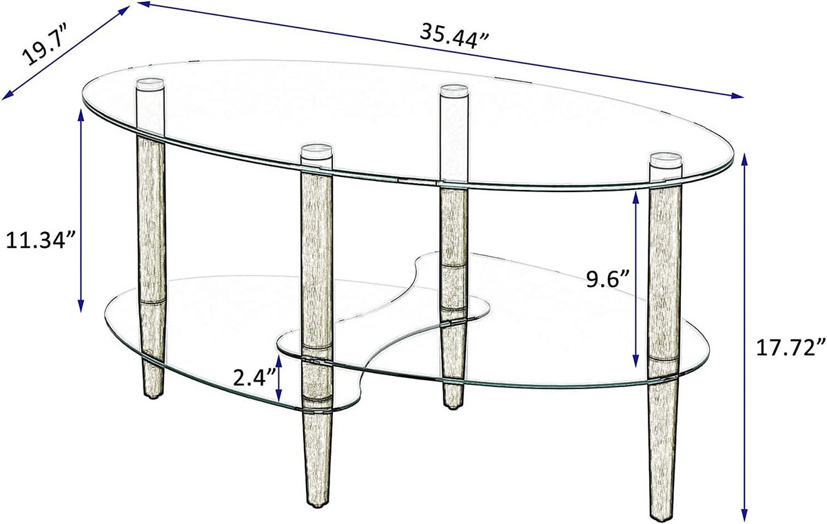 Oval Glass Coffee Table with Oak Wood Legs P931