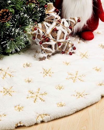White 48 Inches Faux Fur Christmas Tree Skirt G161