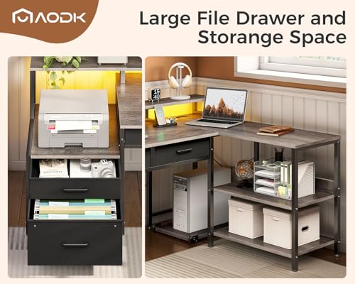White L Shaped Desk with 5 File Drawers B876