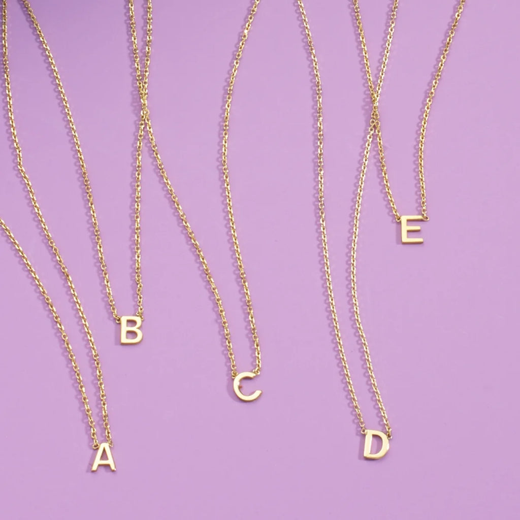 14K Solid Yellow Gold Initial Necklace H762