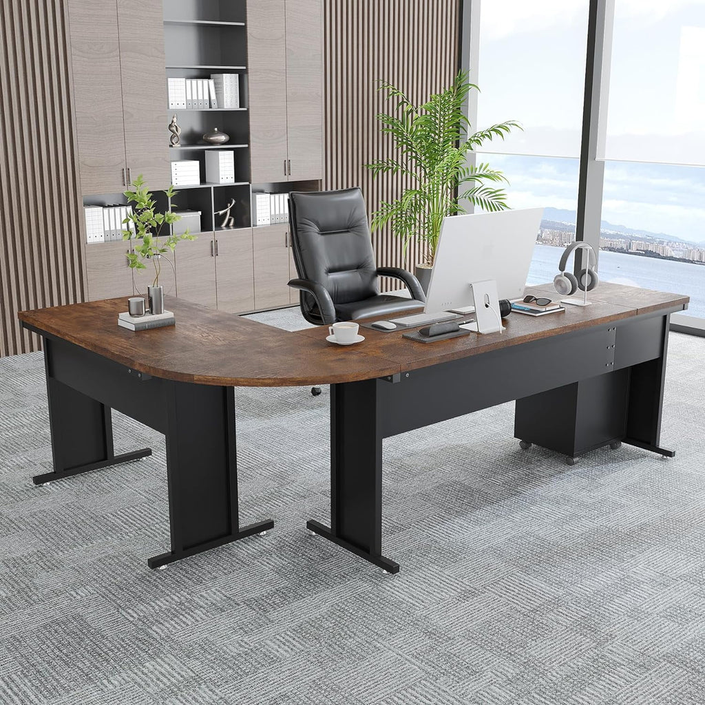 83" L-Shaped Executive Desk with 3-Drawer File Cabinet O8244