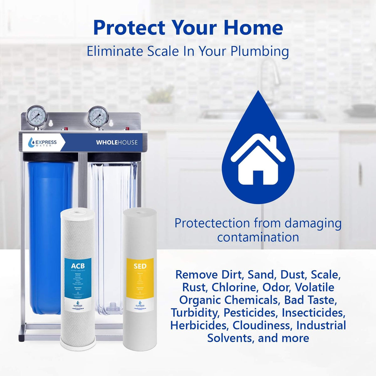 2 Stage Whole House Water Filter with Sediment and Carbon Filter N637358