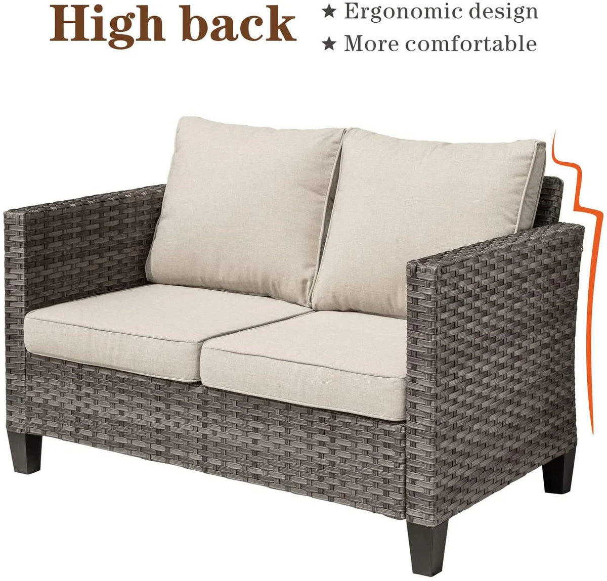 All-Weather Wicker Rattan Sofa with Cushions O67976