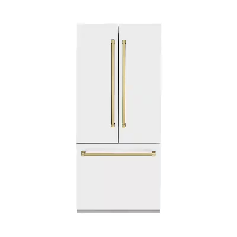 36 in. 3-Door French Door Refrigerator with Champagne Bronze Handles in White Matte C509