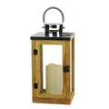 Brown Wood and Glass Lantern with LED Flameless Pillar Candle with Timer I491846