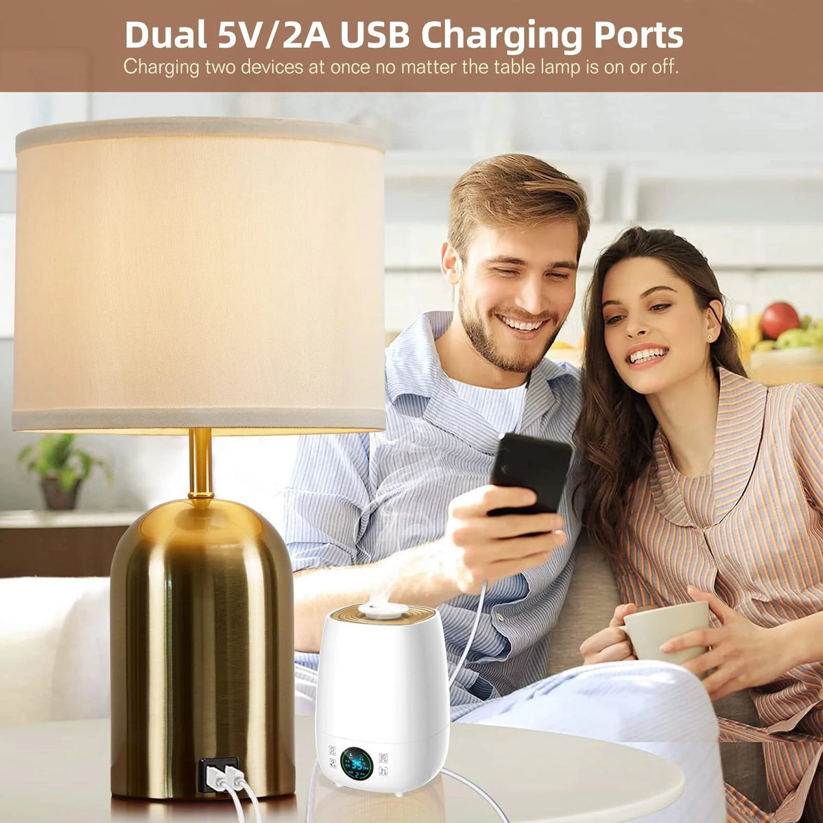 Touch Control Table Lamps Set of 2, 3 Way Dimmable with USB Charging Ports G888