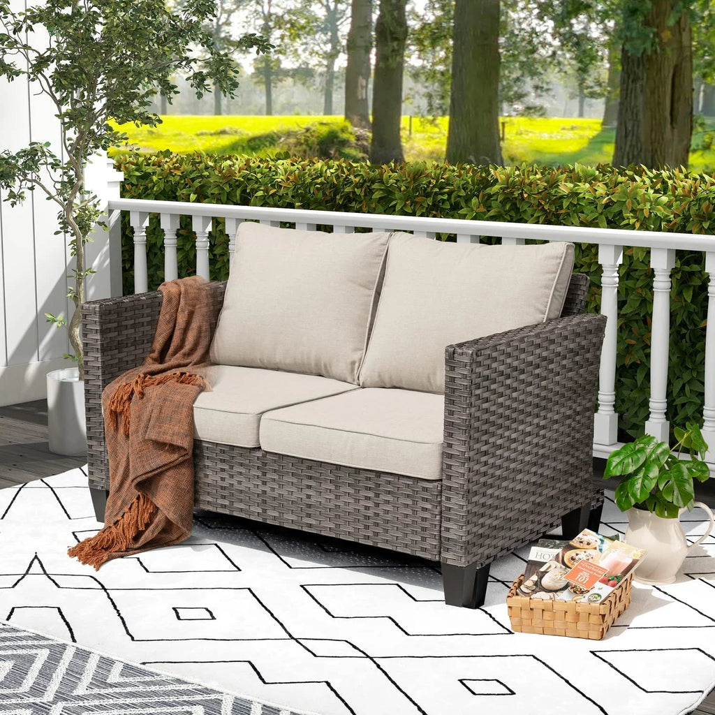 All-Weather Wicker Rattan Sofa with Cushions O67976