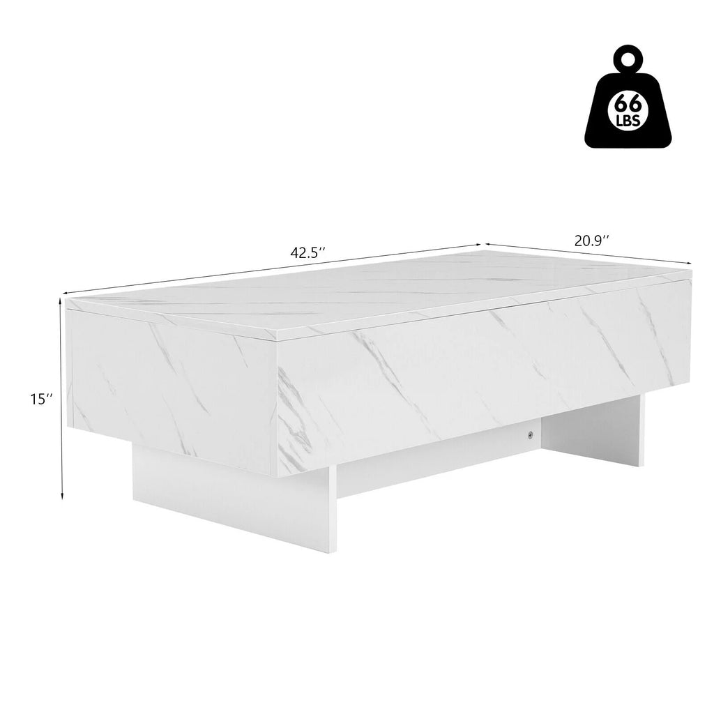 High Gloss White Marble Rectangle Coffee Table N778096