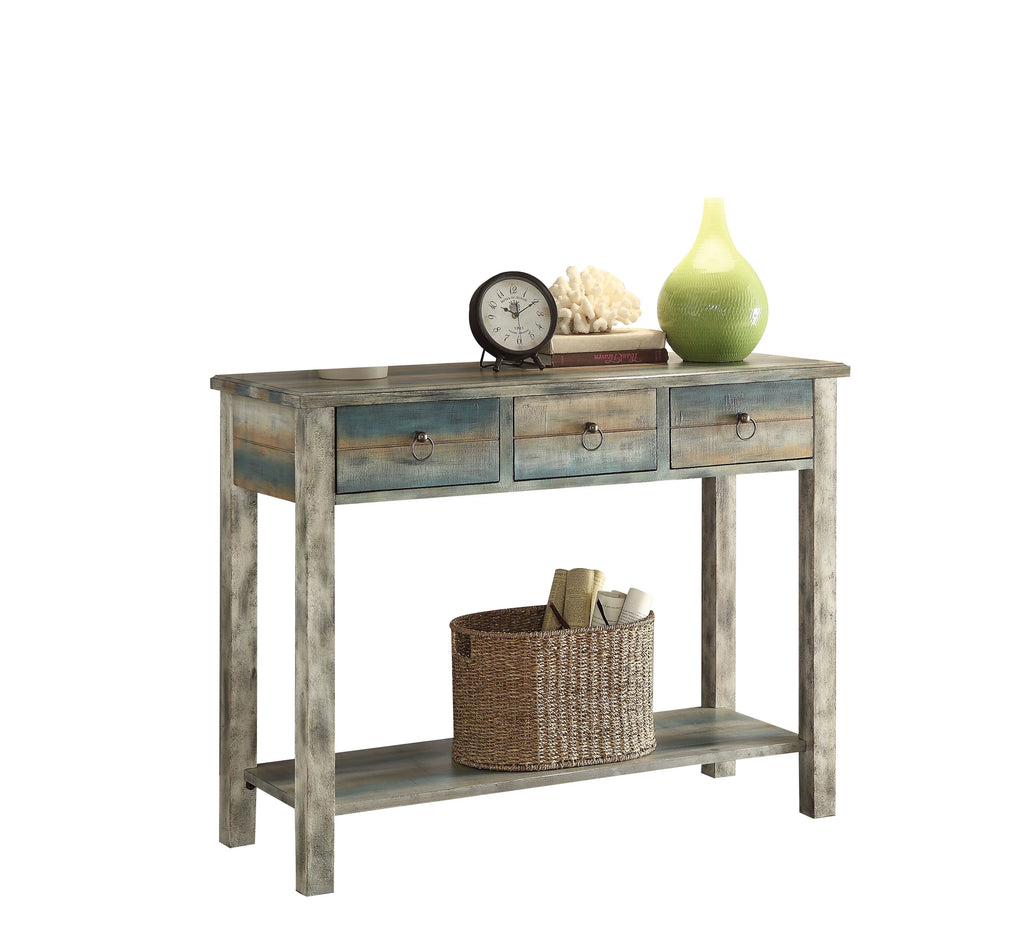 Antique Gray and Teal Rectangular Console Table G9840
