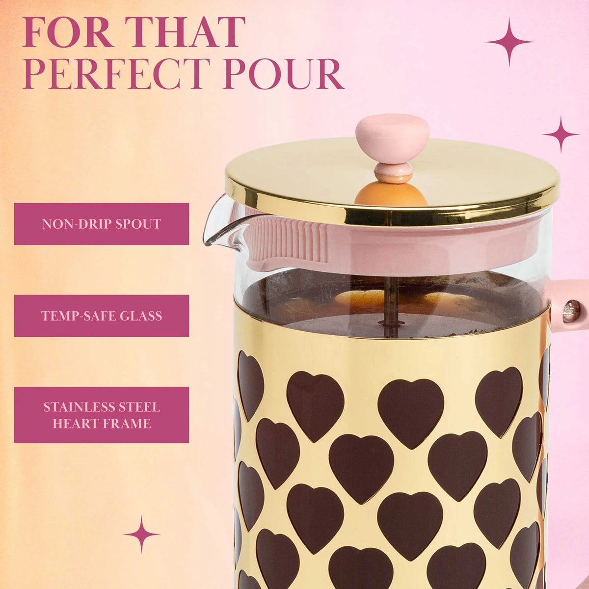 Pink French Press Coffee Maker 34 Ounce C303