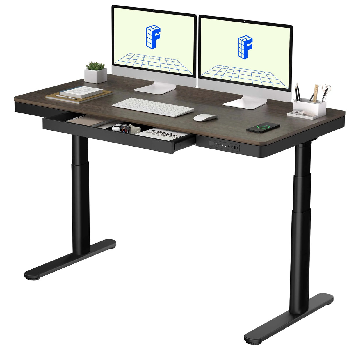 Dark Bamboo 55"x28" Standing Desk with Drawers K133106