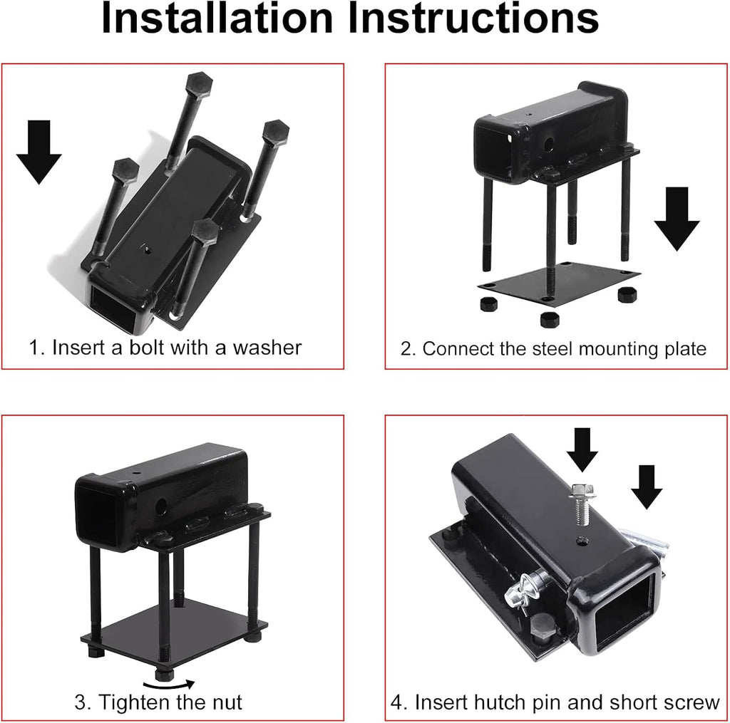 Bolt-on Bike Rack Carrier Hitch Receiver Adapter with Hitch Pin & Hitch Cover for 4-4.5 Beam, 2 Receiver Opening Y6820