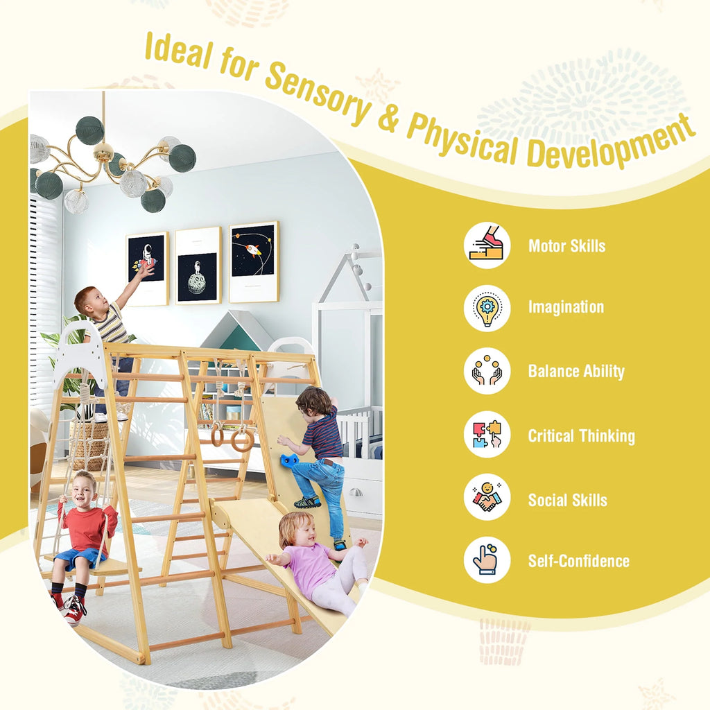 Wooden 8-in-1 Jungle Gym Playset with Monkey Bars G228297