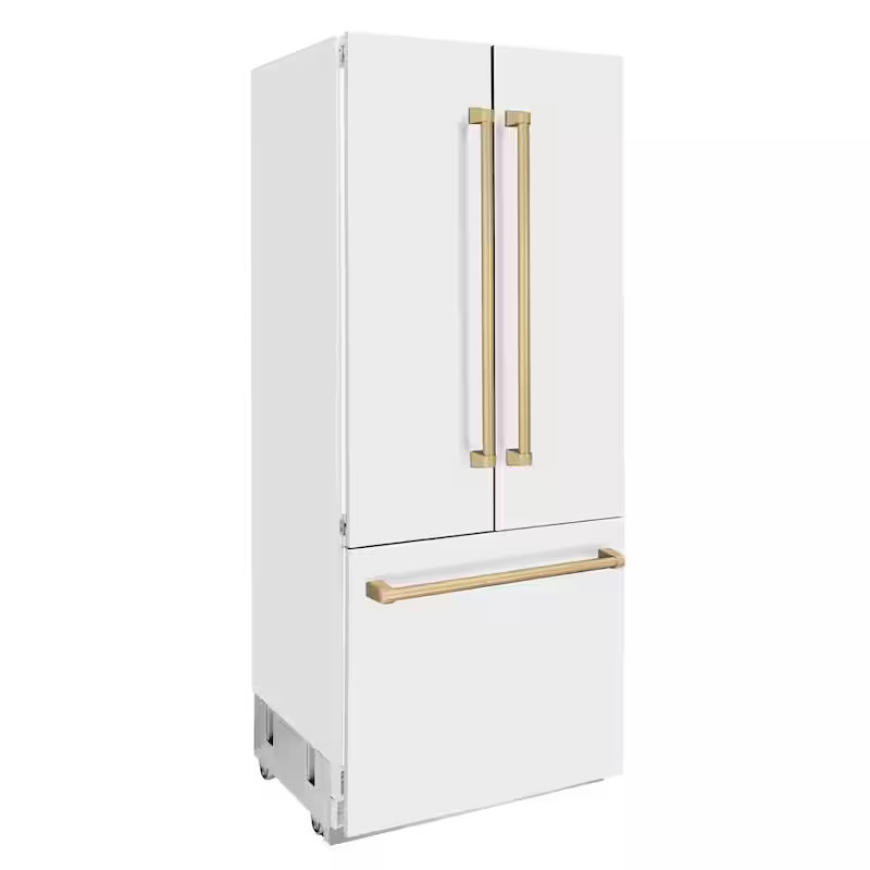 36 in. 3-Door French Door Refrigerator with Champagne Bronze Handles in White Matte C509